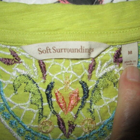 Soft Surroundings SUNRISE Embroidered Size M BLOUSE Tunic Top 3/4 SLEEVES V-Neck - Picture 6 of 9